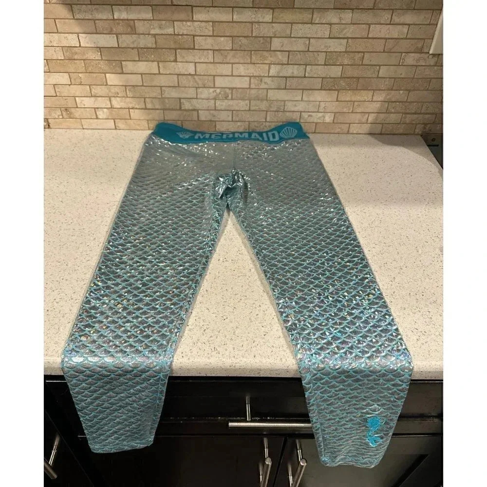 Disney Parks holographic silver Ariel The Little Mermaid Leggings b35‎